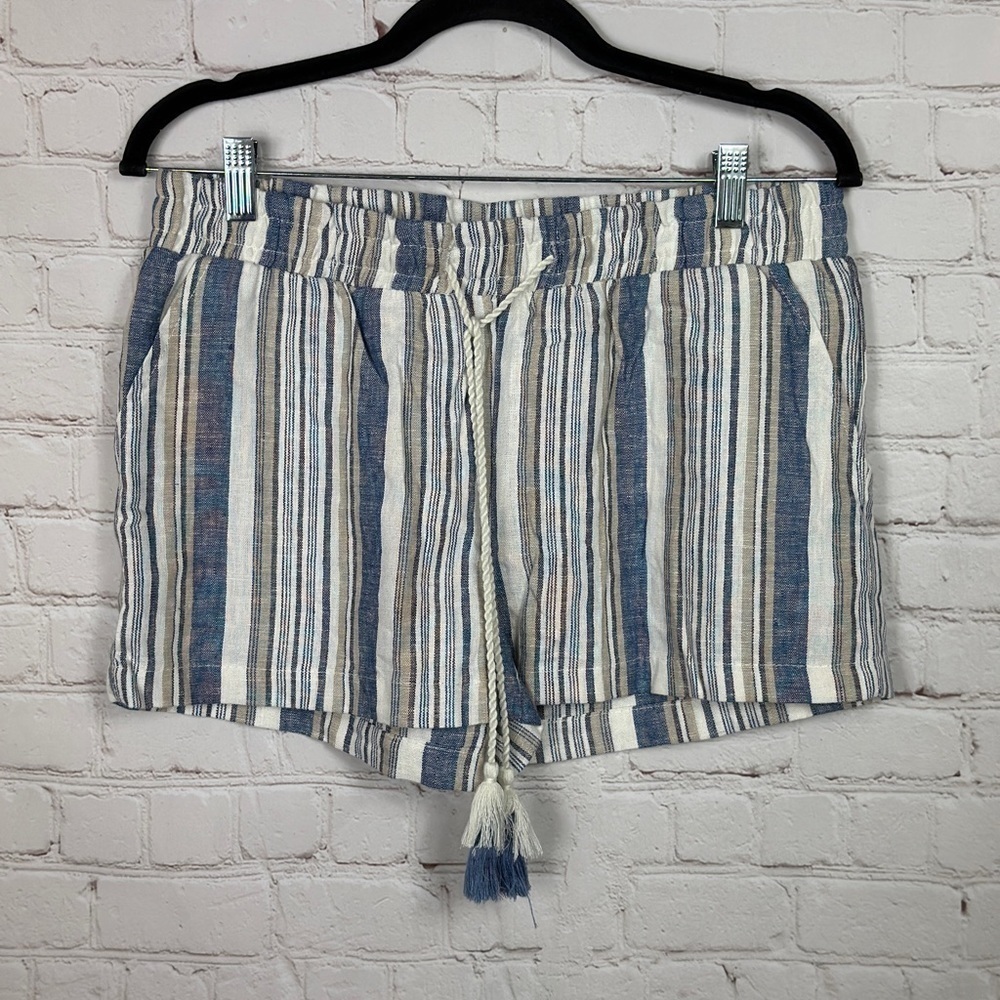 Harmony + Havoc striped linen blend pull on casual shorts, sz L